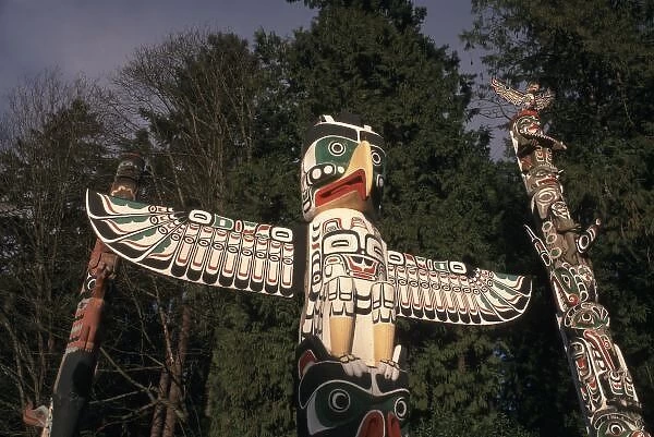 Canada, British Columbia, Vancouver. Native American totem poles at Stanley Park