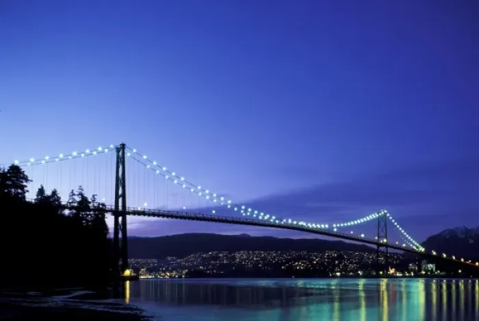 Framed Print : Canada, British Columbia, Vancouver. Lions Gate Bridge at twilight