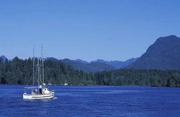 Canada, British Columbia, Vancouver Island Fishing boat from Tofino harbor into