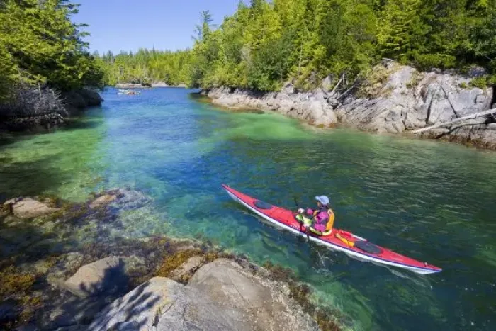 Framed Print : Canada, British Columbia, Vancouver Island. Sea kayakers in a calm channel. (MR) Framed Print : Canada, British Columbia, Vancouver Island. Sea kayakers in a calm channel. (MR)