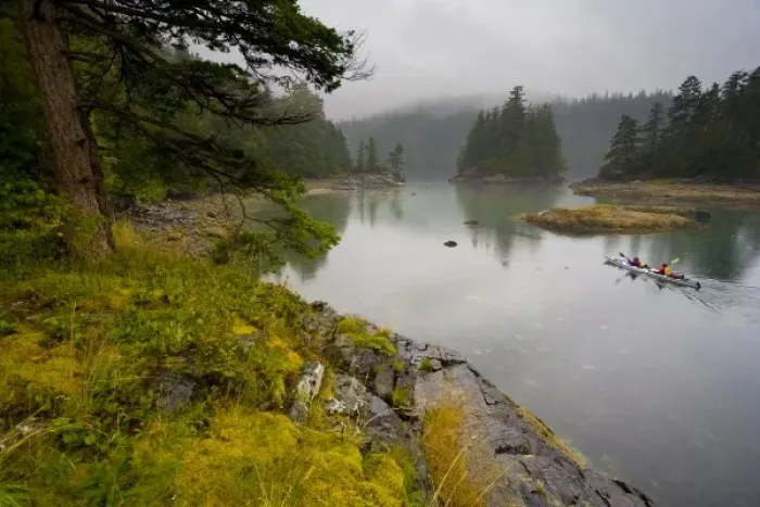 Framed Print : Canada, British Columbia, Vancouver Island, Broughton Group. Sea kayakers exploring Framed Print : Canada, British Columbia, Vancouver Island, Broughton Group. Sea kayakers exploring