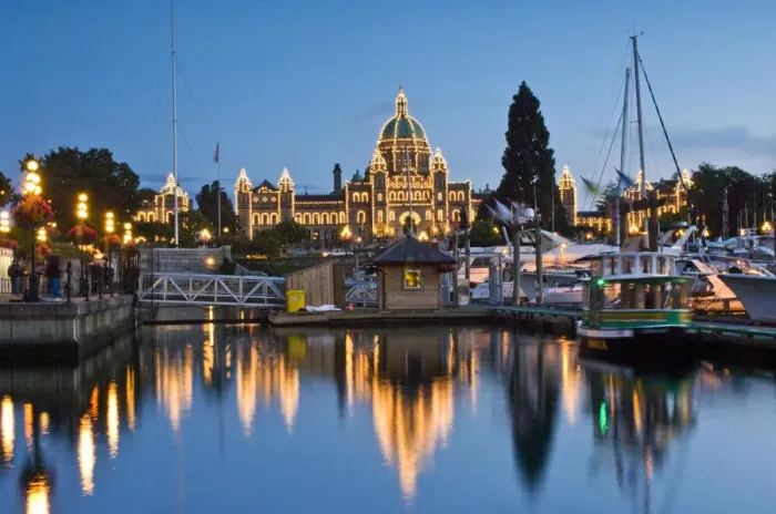 Framed Print : Canada, British Columbia, Victoria, Inner Harbour at Dusk