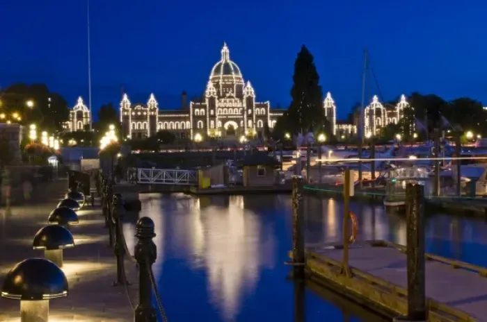 Framed Print : Canada, British Columbia, Victoria, Inner Harbour at Dusk