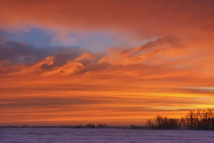 Framed Print : Canada, Manitoba, Deacons Corner. Sunrise over the prairie in winter. Credit as