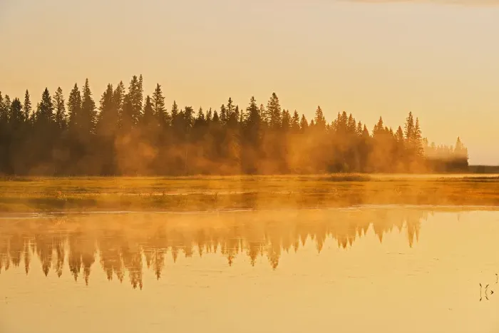 Framed Print : Canada, Manitoba, Riding Mountain National Park. Fog rising above Whirlpool Lake