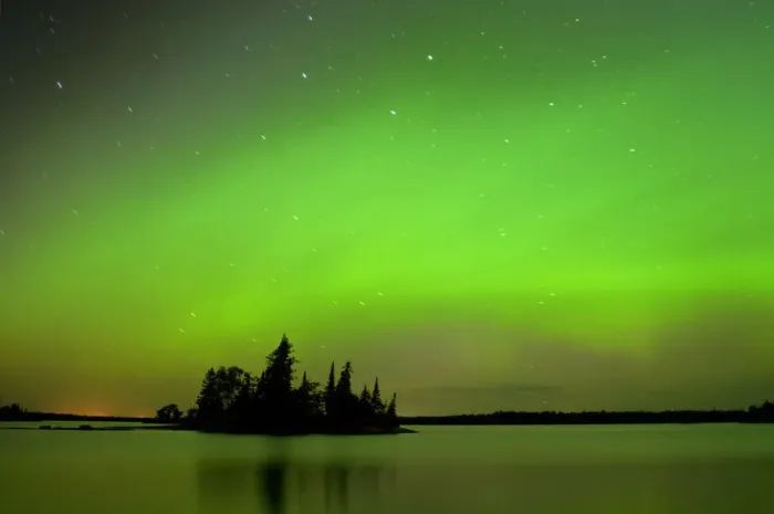 Framed Print : Canada, Manitoba, Whiteshell Provincial Park. Aurora borealis reflects on lake. Credit as Framed Print : Canada, Manitoba, Whiteshell Provincial Park. Aurora borealis reflects on lake. Credit as