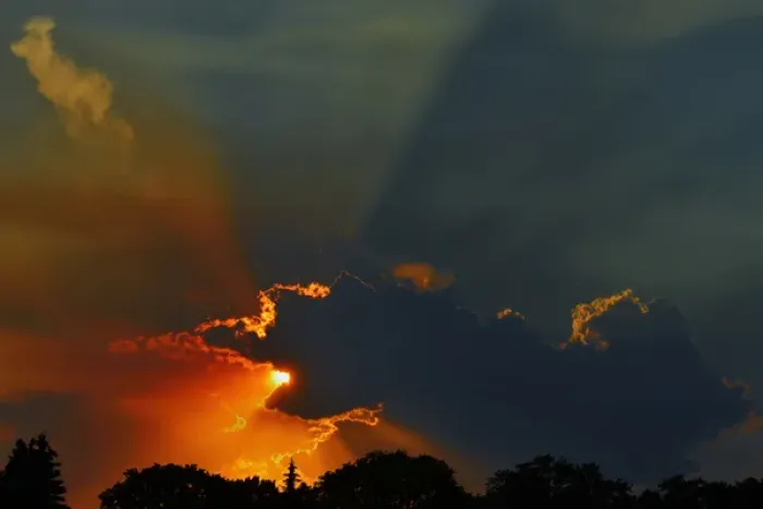 Framed Print : Canada, Manitoba, Winnipeg. Crepuscular rays or God rays at sunset