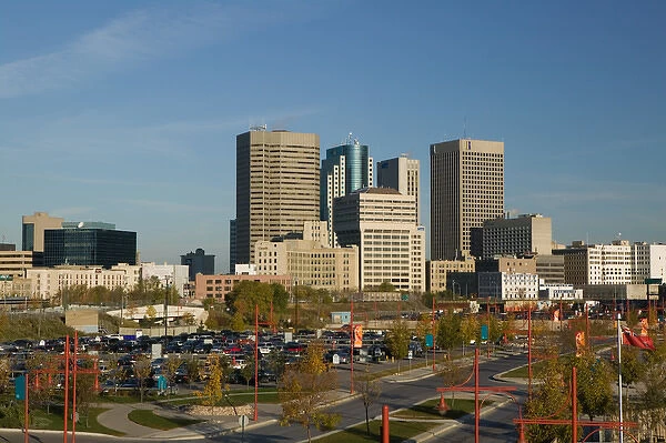 CANADA-Manitoba-Winnipeg: Downtown Highrise Buildings from The Forks  /  Daytime