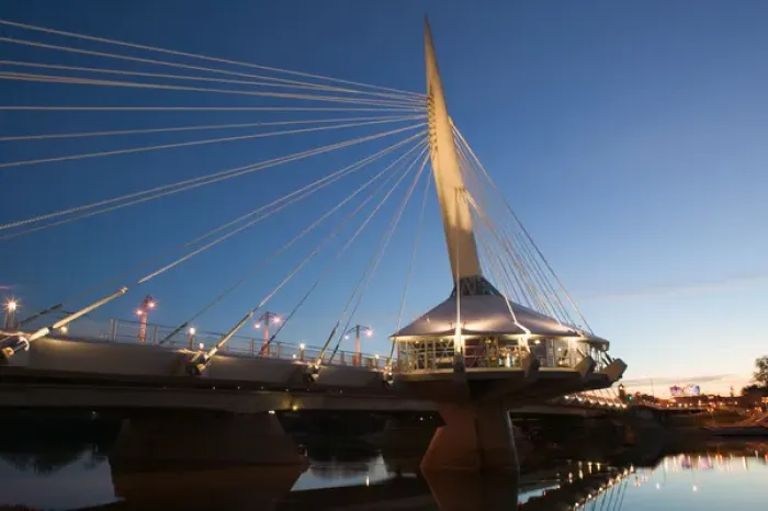 Framed Print : CANADA-Manitoba-Winnipeg: Esplanade Riel Pedestrian Bridge / Dawn Framed Print : CANADA-Manitoba-Winnipeg: Esplanade Riel Pedestrian Bridge / Dawn