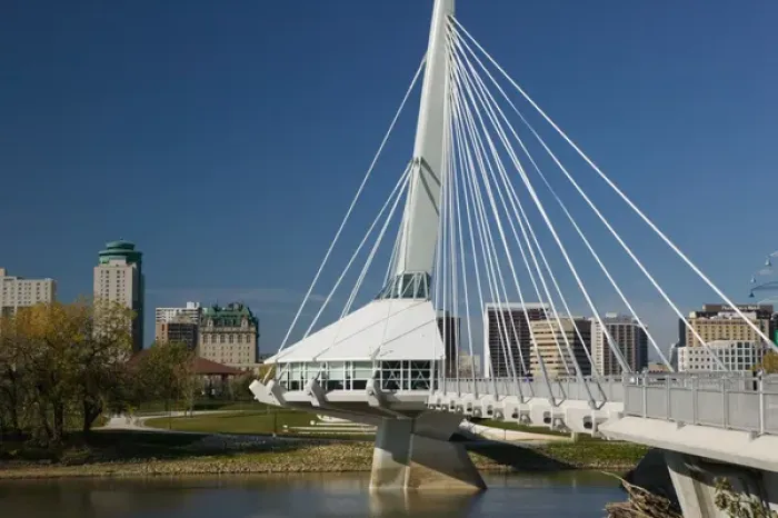 Framed Print : CANADA-Manitoba-Winnipeg: Esplanade Riel Pedestrian Bridge / Daytime Framed Print : CANADA-Manitoba-Winnipeg: Esplanade Riel Pedestrian Bridge / Daytime