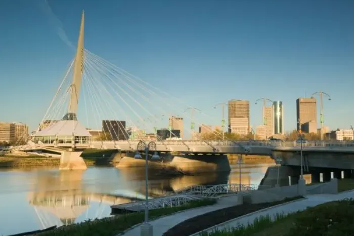 Framed Print : CANADA, Manitoba, Winnipeg: Esplanade Riel Pedestrian Bridge / Morning Framed Print : CANADA, Manitoba, Winnipeg: Esplanade Riel Pedestrian Bridge / Morning