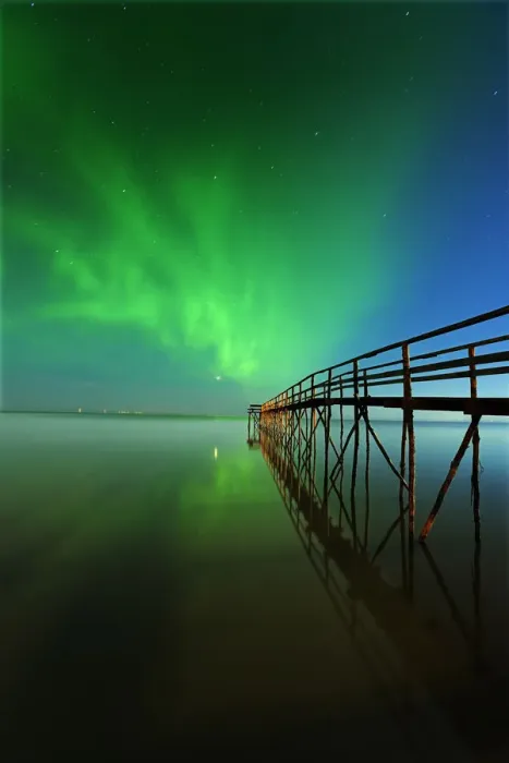 Framed Print : Canada, Manitoba, Winnipeg. Northern Lights reflected in Lake Winnipeg. Credit as Framed Print : Canada, Manitoba, Winnipeg. Northern Lights reflected in Lake Winnipeg. Credit as