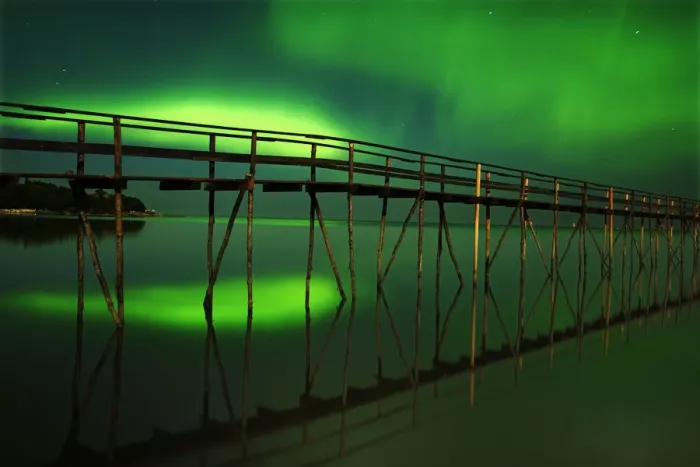 Framed Print : Canada, Manitoba, Winnipeg. Northern Lights reflected in Lake Winnipeg. Credit as Framed Print : Canada, Manitoba, Winnipeg. Northern Lights reflected in Lake Winnipeg. Credit as