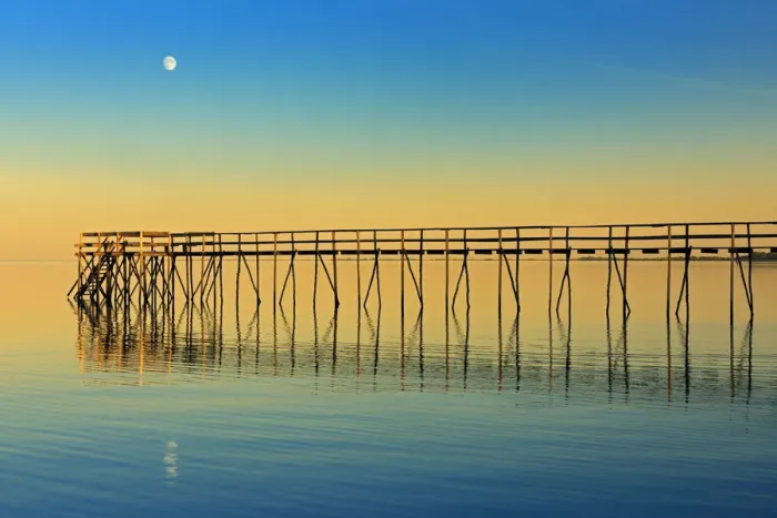 Framed Print : Canada, Manitoba, Winnipeg. Pier on Lake Winnipeg with rising moon Framed Print : Canada, Manitoba, Winnipeg. Pier on Lake Winnipeg with rising moon
