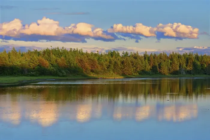 Framed Print : Canada, New Brunswick, Richibucto. Clouds reflected in an inlet at sunset. Credit as