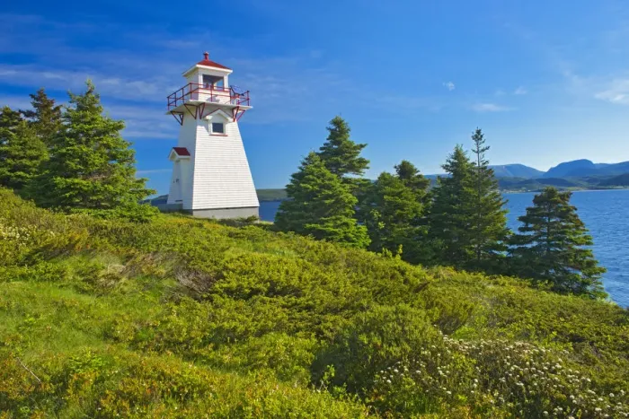 Framed Print : Canada, Newfoundland, Gros Morne National Park. Woody Point Lighthouse. Credit as Framed Print : Canada, Newfoundland, Gros Morne National Park. Woody Point Lighthouse. Credit as