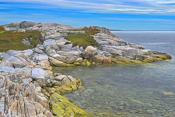 Canada, Newfoundland, Rose Blanche. Rocky shoreline along Atlantic Ocean