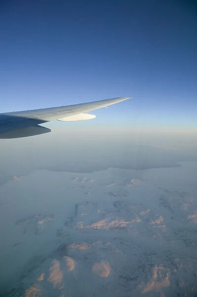 CANADA, Northwest Territories. Aerial View of Hudson Bay in winter on flight to China
