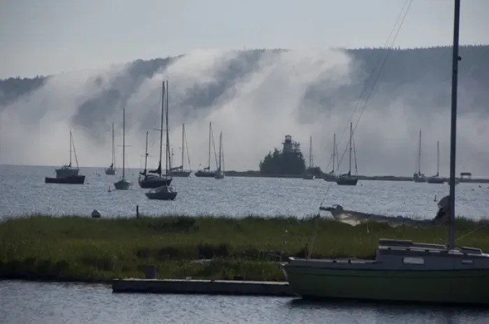 Framed Print : Canada, Nova Scotia, Cape Breton Island, Baddeck. Early morning fog Framed Print : Canada, Nova Scotia, Cape Breton Island, Baddeck. Early morning fog