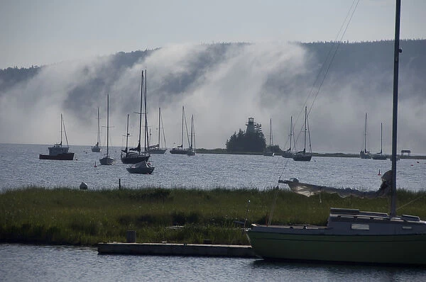 Canada, Nova Scotia, Cape Breton Island, Baddeck. Early morning fog