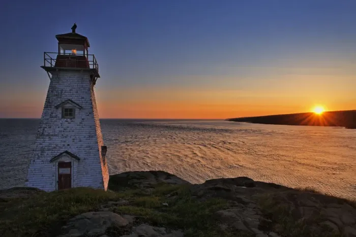 Framed Print : Canada, Nova Scotia, Long Island. Boars Head Lighthouse at sunrise. Credit as Framed Print : Canada, Nova Scotia, Long Island. Boars Head Lighthouse at sunrise. Credit as