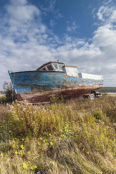 Canada, Nova Scotia, Marie Joseph. Wrecked wooden fishing boat