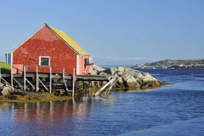Framed Print : Canada, Nova Scotia, Peggys Cove. Fishing shack and harbor Framed Print : Canada, Nova Scotia, Peggys Cove. Fishing shack and harbor