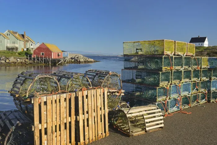 Framed Print : Canada, Nova Scotia, Peggys Cove. Fishing gear and harbor Framed Print : Canada, Nova Scotia, Peggys Cove. Fishing gear and harbor