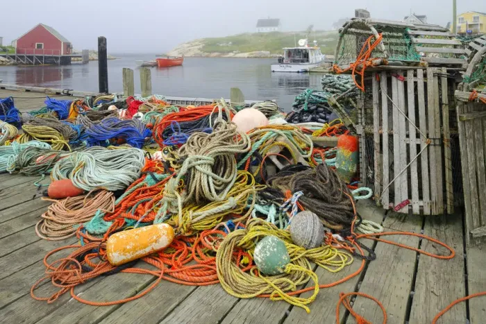 Framed Print : Canada, Nova Scotia, Peggys Cove. Fishing gear and harbor