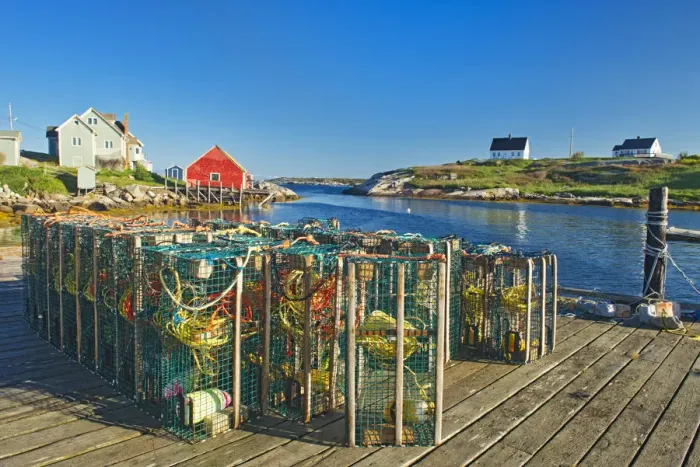 Framed Print : Canada, Nova Scotia, Peggys Cove. Fishing gear and harbor Framed Print : Canada, Nova Scotia, Peggys Cove. Fishing gear and harbor