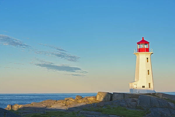 Canada, Nova Scotia. Peggys Cove Lighthouse at dawn