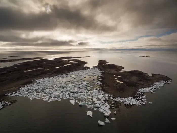 Framed Print : Canada, Nunavut Territory, Repulse Bay, Aerial view of grounded icebergs on Harbour