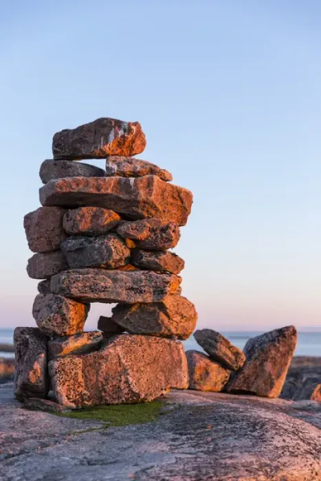 Framed Print : Canada, Nunavut, Territory, Setting sun lights stone cairns on Harbour Islands along Framed Print : Canada, Nunavut, Territory, Setting sun lights stone cairns on Harbour Islands along