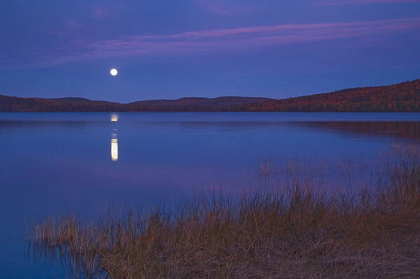 Canada, Ontario, Algonquin Provincial Park. Moonrise on Lake of Two Rivers. Credit as