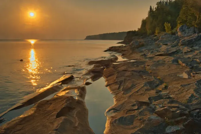 Framed Print : Canada, Ontario, Bruce Peninsula National Park. Sunset on limestone rock Framed Print : Canada, Ontario, Bruce Peninsula National Park. Sunset on limestone rock