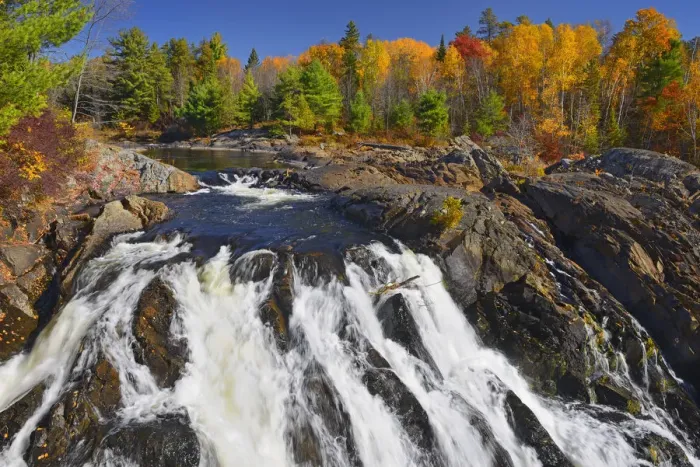 Framed Print : Canada, Ontario, Chutes Provincial Park. Aux Sables River flows into waterfall. Credit as Framed Print : Canada, Ontario, Chutes Provincial Park. Aux Sables River flows into waterfall. Credit as
