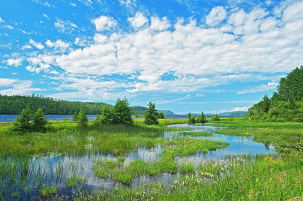 Canada, Ontario. Clouds and wetland at Lake Nipigon