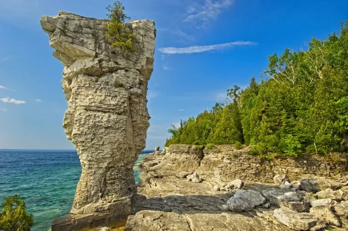Framed Print : Canada, Ontario, Fathom Five National Marine Park. Limestone formation along Lake Huron