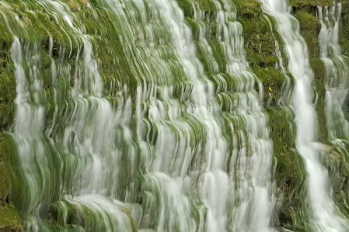 Framed Print : Canada, Ontario, Grimsby. Beamer Falls water cascades down moss-covered cliff. Credit as