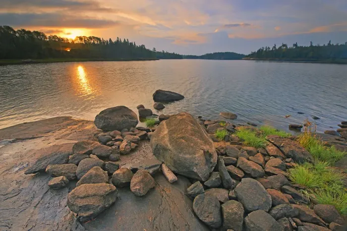 Framed Print : Canada, Ontario, Kenora. Middle Lake at sunrise. Credit as