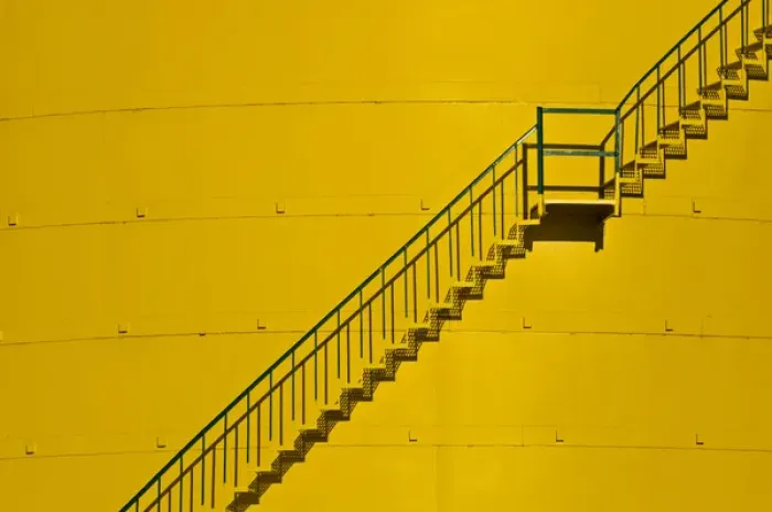 Framed Print : Canada, Ontario, Little Current. Stairway on side of industrial tank. Credit as