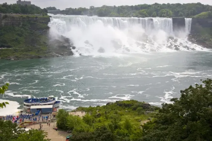 Framed Print : Canada, Ontario, Niagara Falls. Overview of Maid of the Mist sightseeing boat loading Framed Print : Canada, Ontario, Niagara Falls. Overview of Maid of the Mist sightseeing boat loading