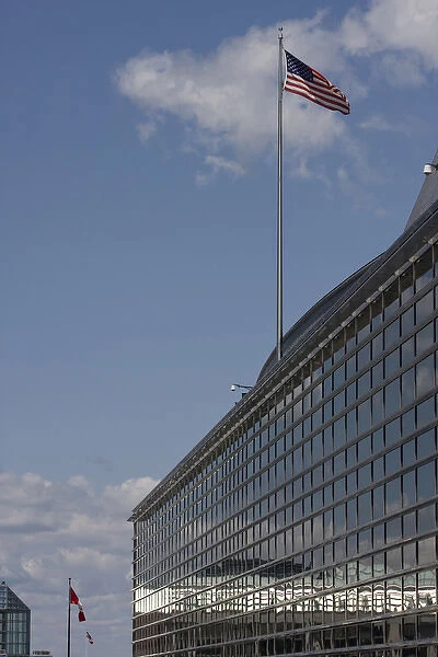 Canada, Ontario, Ottawa. American flag flies above United States embassy building
