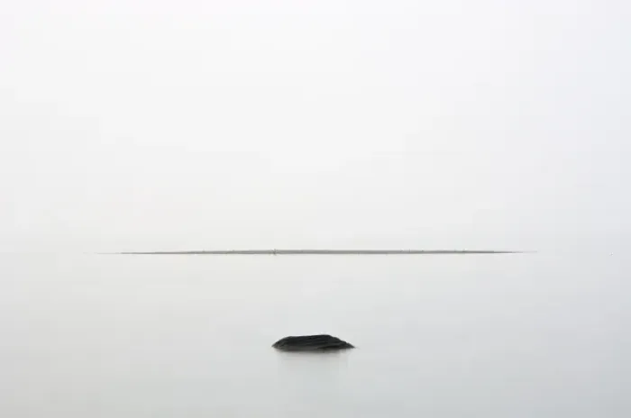 Framed Print : Canada, Ontario. Rock and sand bar in Georgian Bay