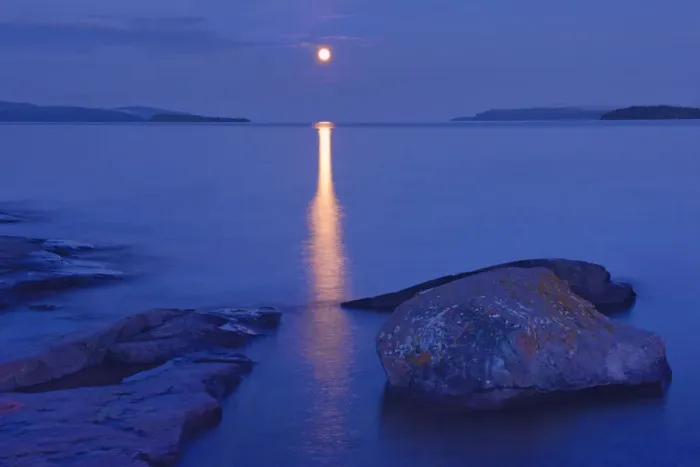 Framed Print : Canada, Ontario, Rossport. Moon over Lake Superior. Credit as Framed Print : Canada, Ontario, Rossport. Moon over Lake Superior. Credit as