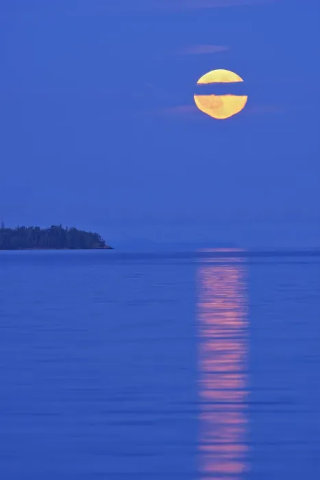 Framed Print : Canada, Ontario, Rossport. Full moon rising over Lake Superior
