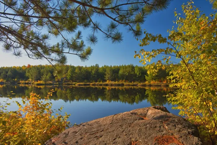 Framed Print : Canada, Ontario, Sudbury. Lake Laurentian Conservation Area in autumn