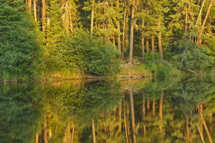 Framed Print : Canada, Ontario. Sunset on forest reflected in lake. Credit as Framed Print : Canada, Ontario. Sunset on forest reflected in lake. Credit as