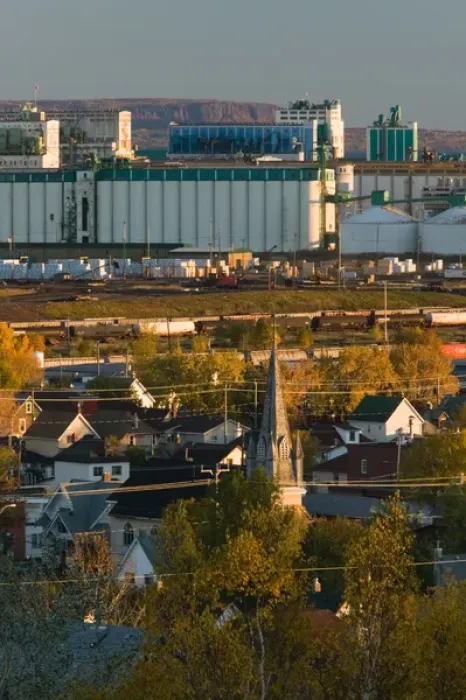 Framed Print : CANADA-Ontario-Thunder Bay: Town View & Keefer Shipping Terminal Area  /  Sunset
