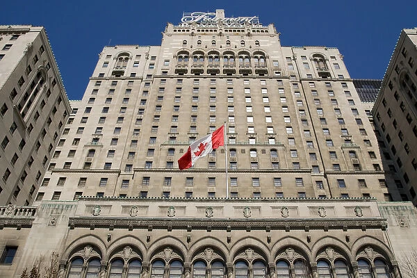 Canada, Ontario, Toronto. Close-up of Fairmont Royal York Hotel flying the Canadian flag